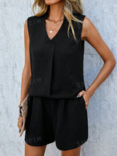 Women's Solid Color V-Neck Vest And Shorts Set